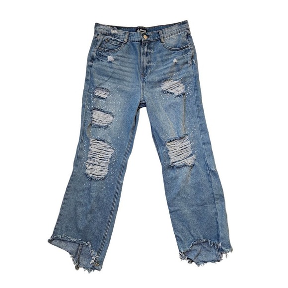 Vocal distressed Rhinestones jeans Large. Bling. Sparkling. Stylish. Mob wife. - Picture 1 of 11